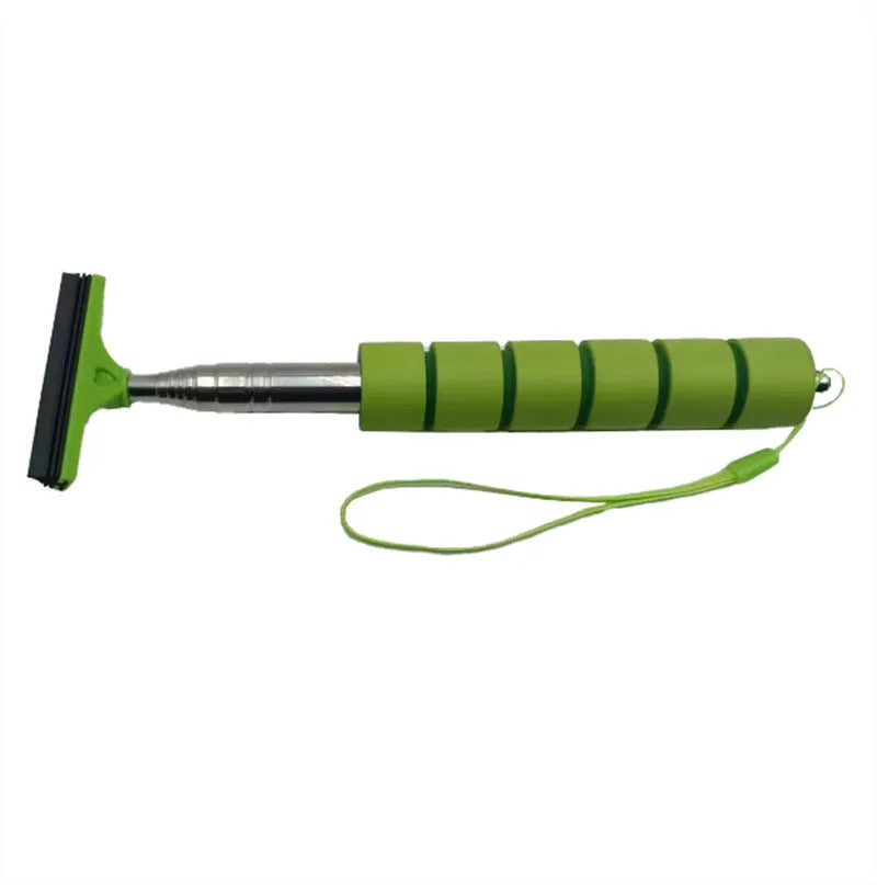 Retractable stainless steel car wiper extended to show 100cm length with rubber blade for cleaning mirrors