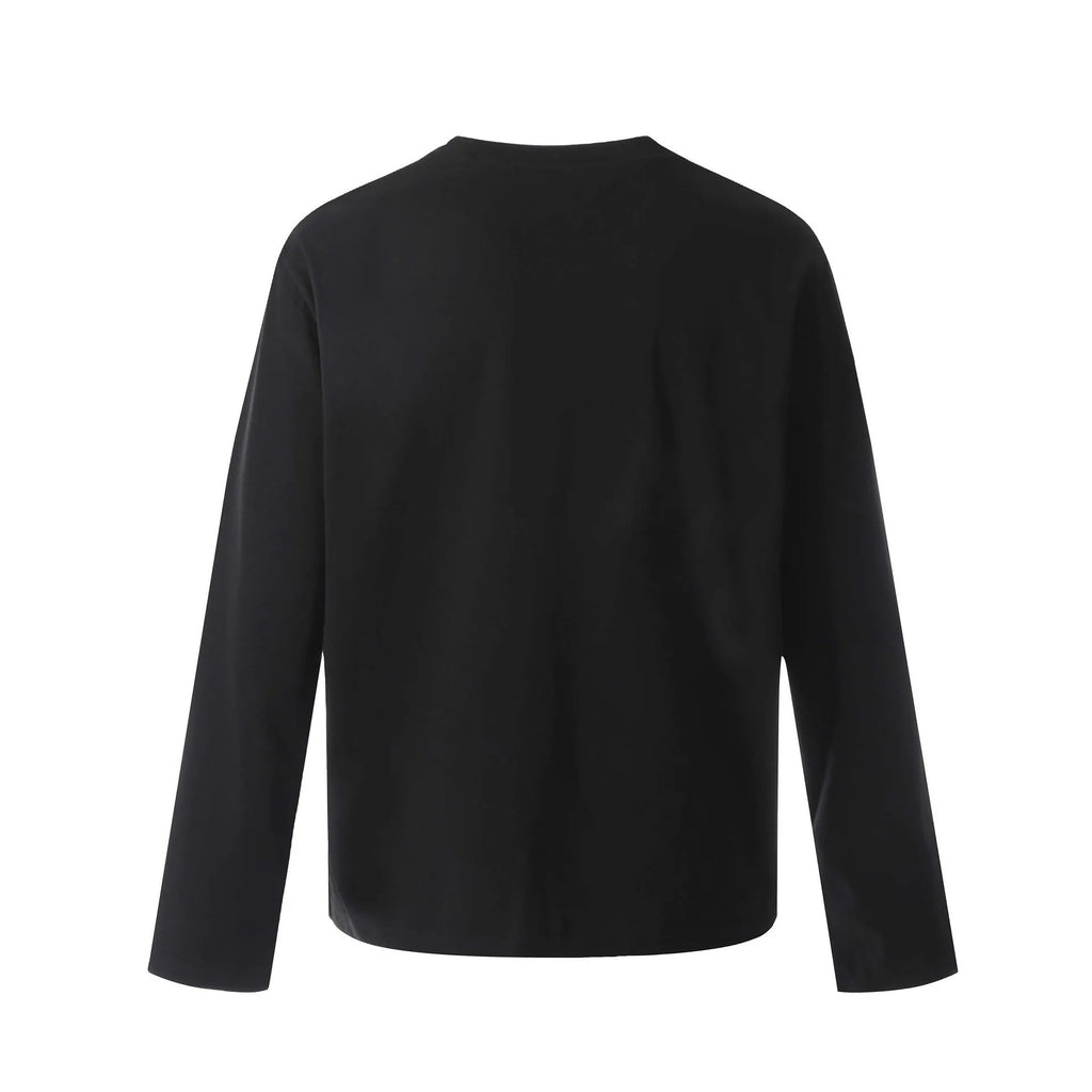 Cotton loose fit long sleeve pullover in black and flower grey colours