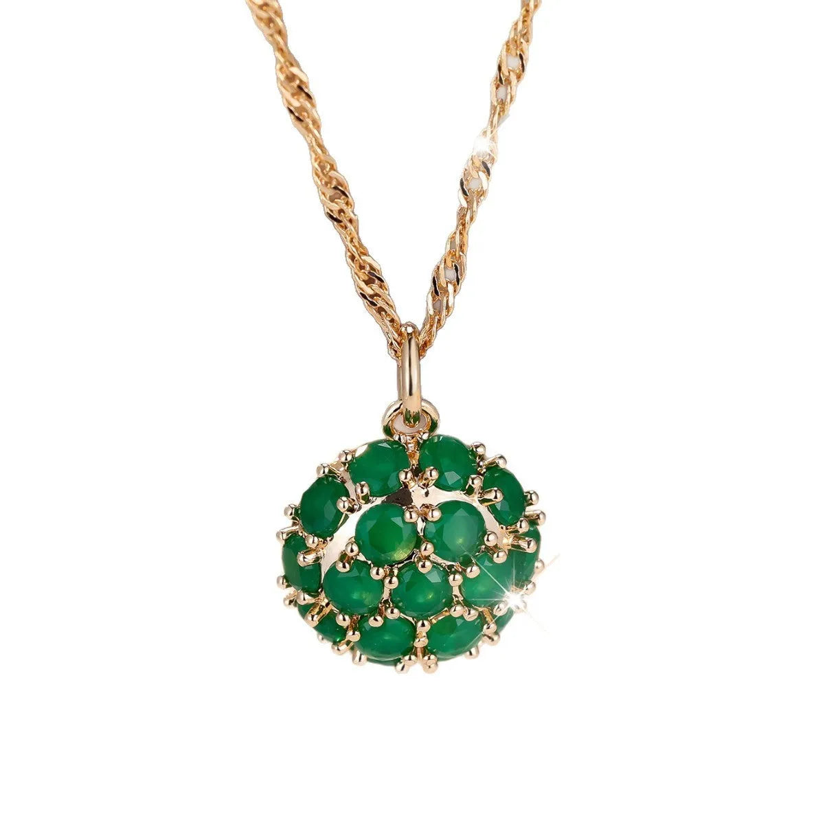 Round emerald and diamond necklace with adjustable chain in champagne gold