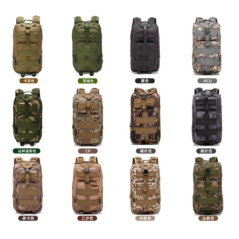 Large capacity men's hiking backpack in tactical colours with air cushion belt system