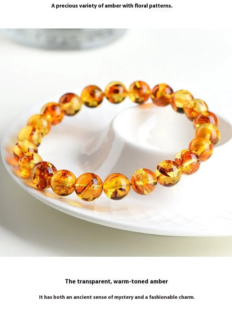 Natural yellow piebald amber bracelet with geometric polished beads for water purification