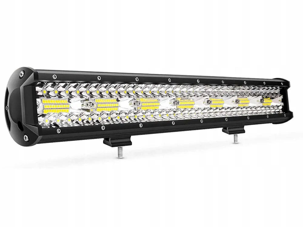 Three-row automotive LED strip work light in aluminium housing with mounting bracket, 6500K output