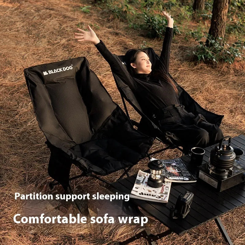 Night Black portable folding camping recliner chair with Oxford cloth fabric.