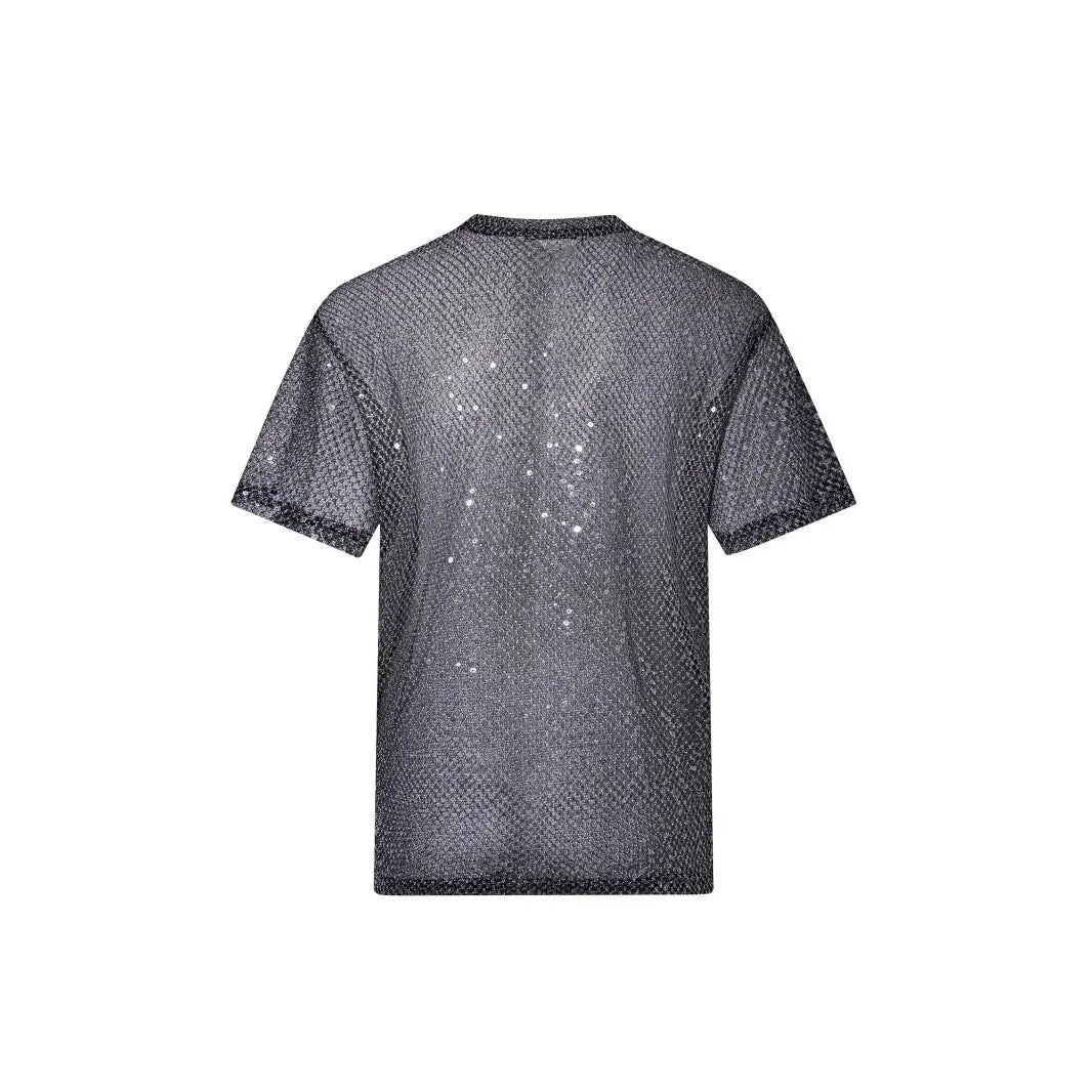 Boys see-through mesh short-sleeved T-shirt with plaid pattern and slim fit, sizes M L XL