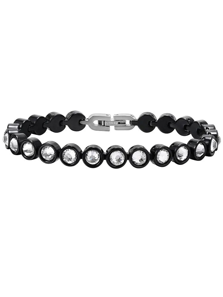 Black ceramic and steel bracelet with diamond-studded detail, 7mm wide, 18cm or 20cm length