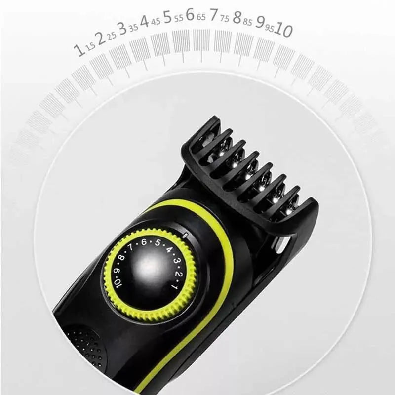 Black KM-696 electric hair clipper kit with stainless steel blade and USB charging cable