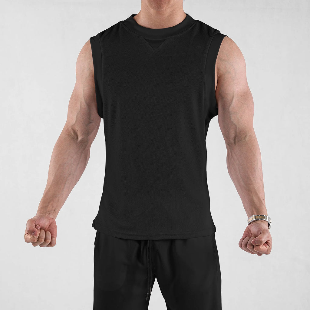 Men's white polyester quick-dry fitness vest with loose fit design for summer sports