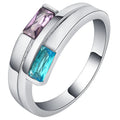 Silver electroplated copper ring with zircon inlaid detailing in European American style