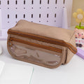 Korean style canvas pencil case with ten-layer flip design open to show multiple pen compartments.