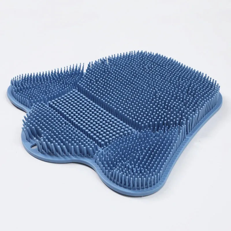 Blue silicone bath massage cushion measuring 31x32cm for back cleaning during showering