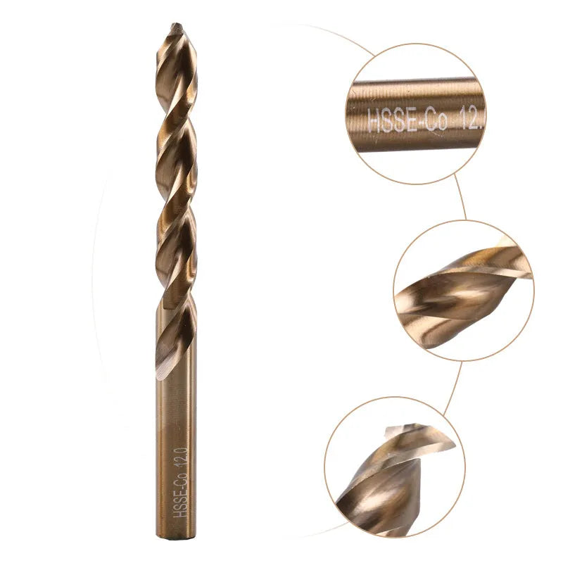 Stainless steel straight shank drill bits in sizes 1mm to 10mm for metal, iron and aluminium