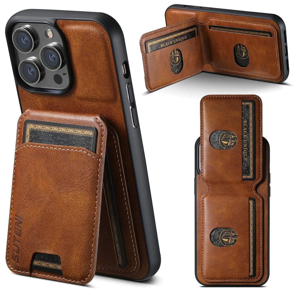 PU leather card holder iPhone case with stand, handmade TPU bumper, black brown blue