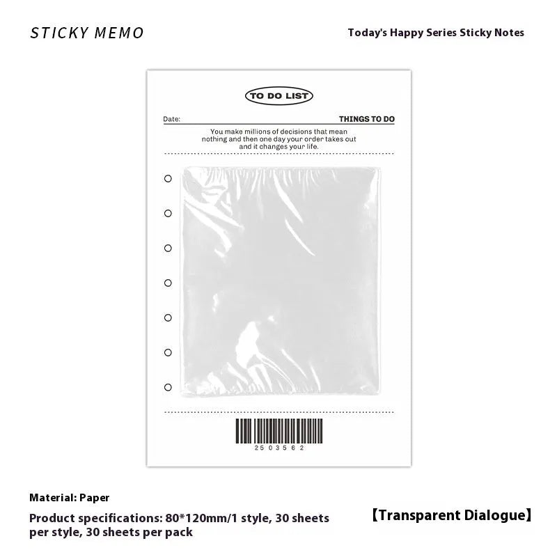 Today's Happy Series message sticky notes pad showing four colour options and 30-page writing paper