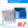 Geometric plastic pencil sharpener with four holes and maintenance screwdriver for art sketching