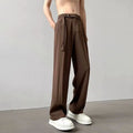 Thin straight black wide leg trousers with loose fit and straight leg opening