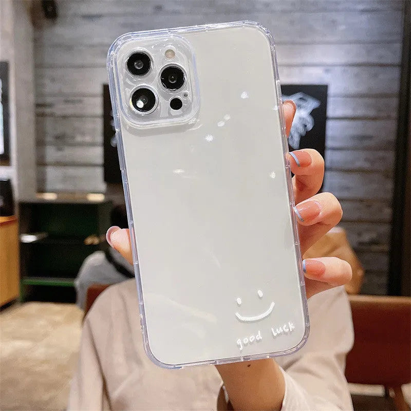 Transparent TPU phone case with cute bow, daisy, bear, moon, duck, smiley, tulip and flower designs for iPhone models