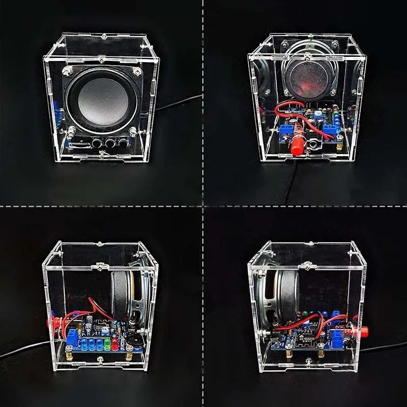 TJ-56-527 Bluetooth speaker electronic kit with PCB, components, drawings and casing, 70 x 70 x 80mm