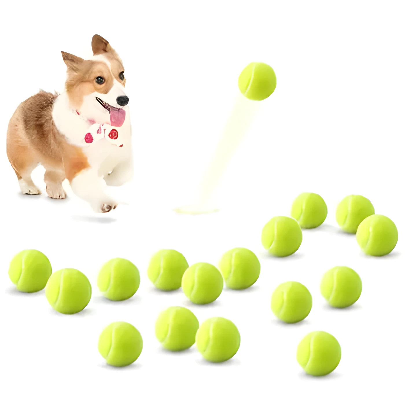 Rubber tennis ball dog toy in multiple colours with 6.3cm diameter for bite-resistant fetch games