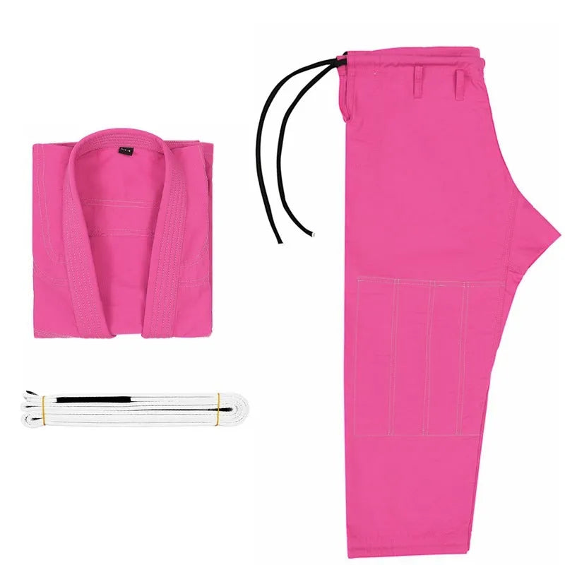 Brazilian Jiu-Jitsu gi uniform in cotton blend fabric showing jacket and trousers in available colours