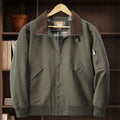 Men's plus size washed cotton baseball flight jacket in Army Green colour, showing front design.