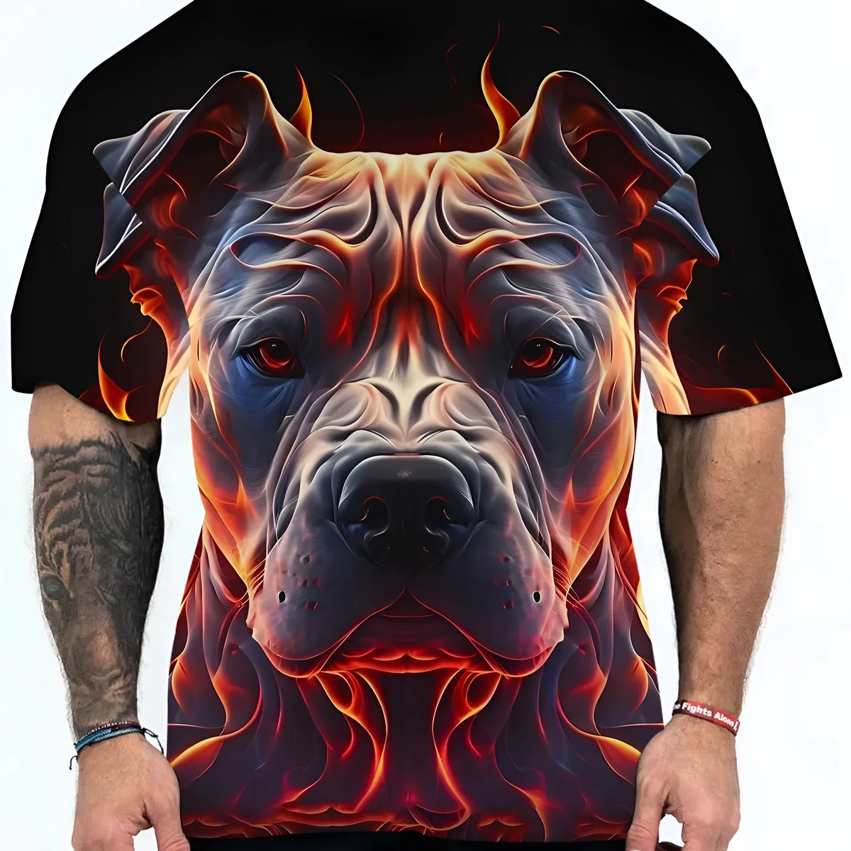 Short sleeve T-shirt with 3D digital printed dog head camouflage animal pattern in polyester blend fabric