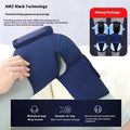 Blue airbag self-heating knee massager showing adjustable wrap and control unit.