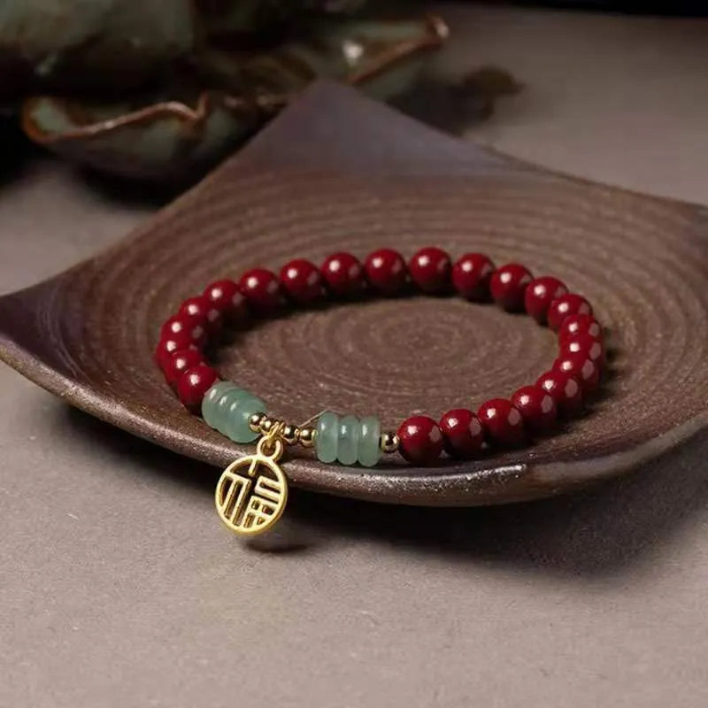 Gold cinnabar wave bracelet with copper beads in national style design