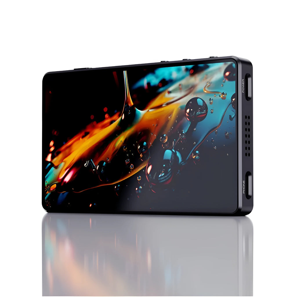 Black ABS mobile phone rear magnetic selfie display attached to phone showing camera preview