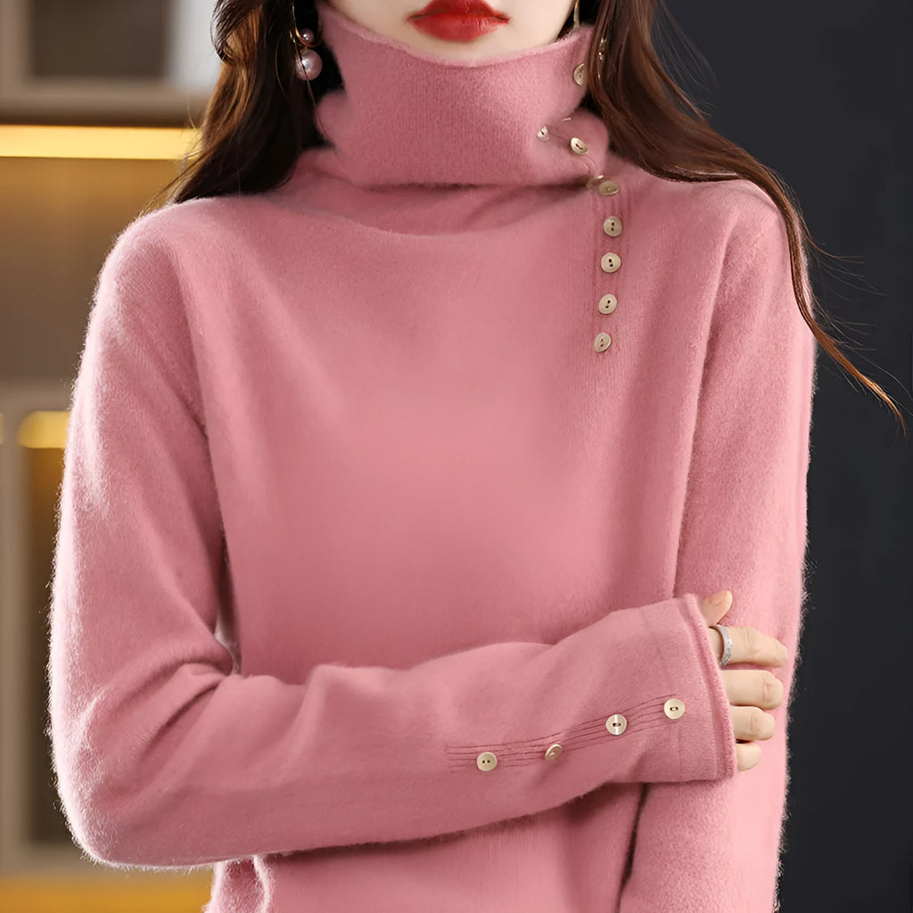 Women's slim fit knitted shirt with 3D pattern in core-spun yarn, shown in multiple colours.