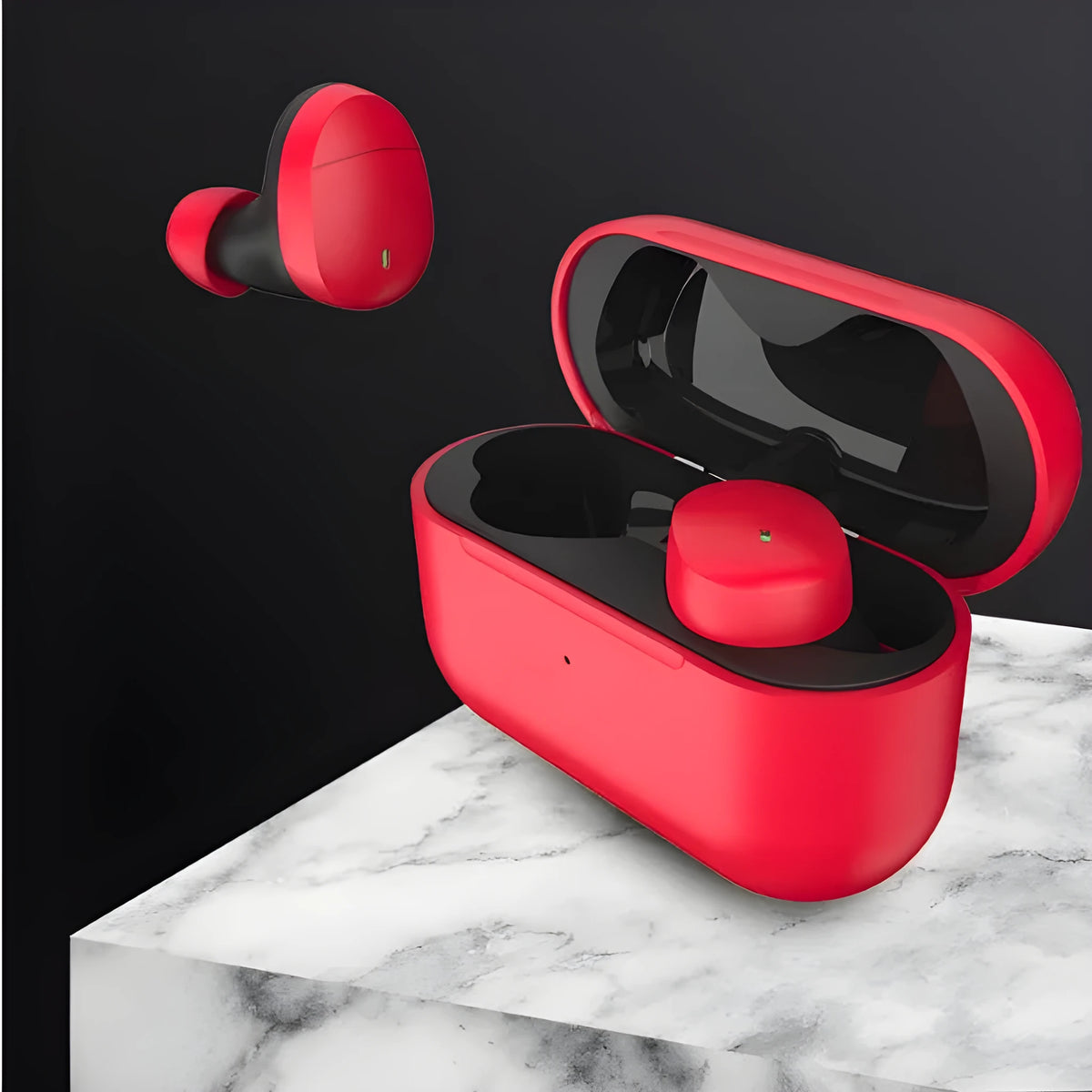 Flame red Qualcomm TWS 3040 Bluetooth wireless earphones with charging case