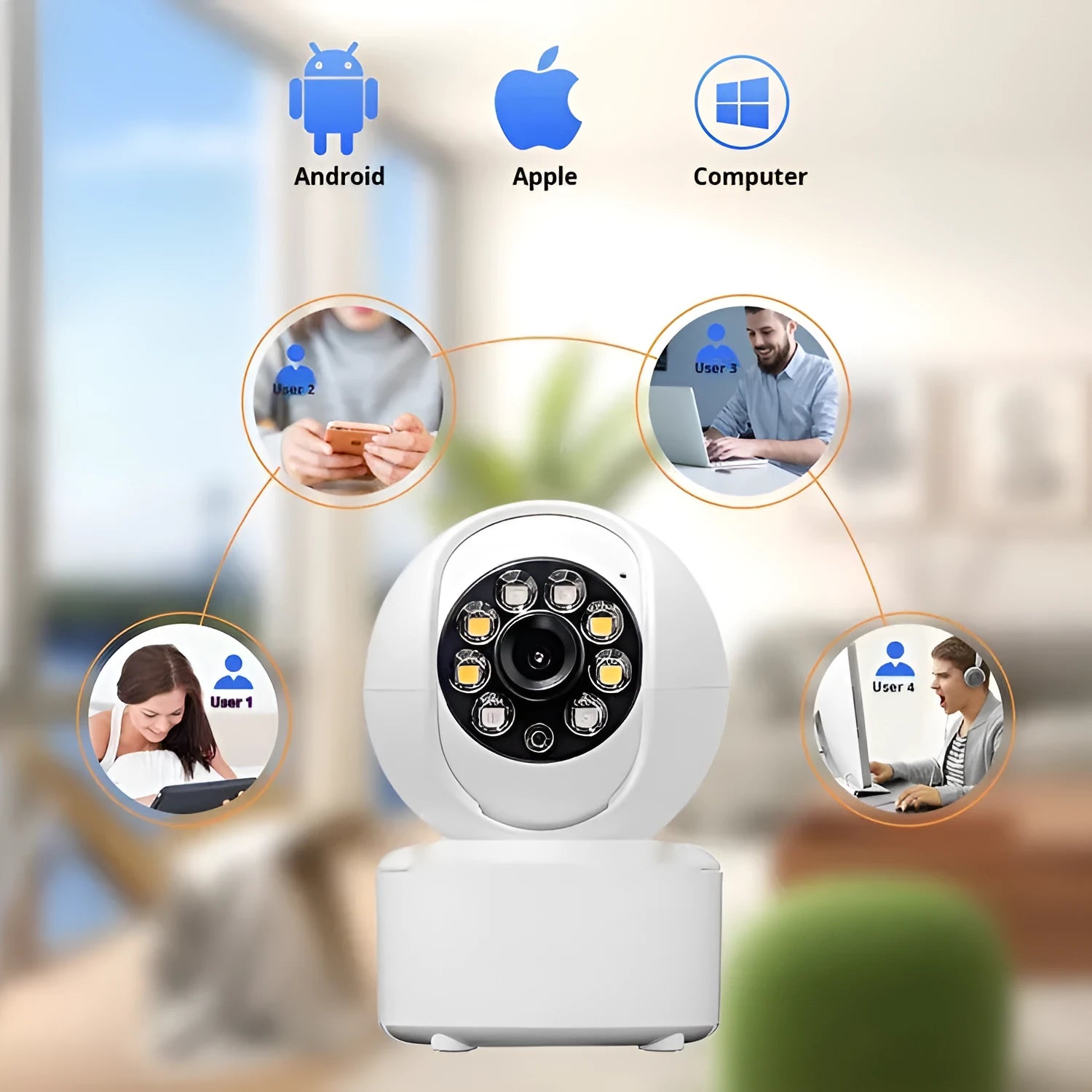 Indoor ceiling mount 1080p security camera with WIFI and Bluetooth connectivity