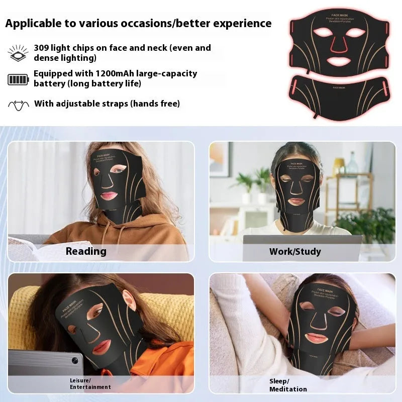 Black and gold IPL facial mask beauty instrument with silicone construction and headband touch controls