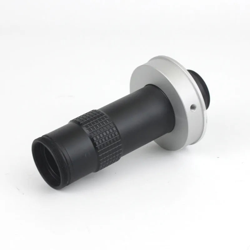 Black industrial camera monocular lens with 0.1-1.3X magnification for inspection systems