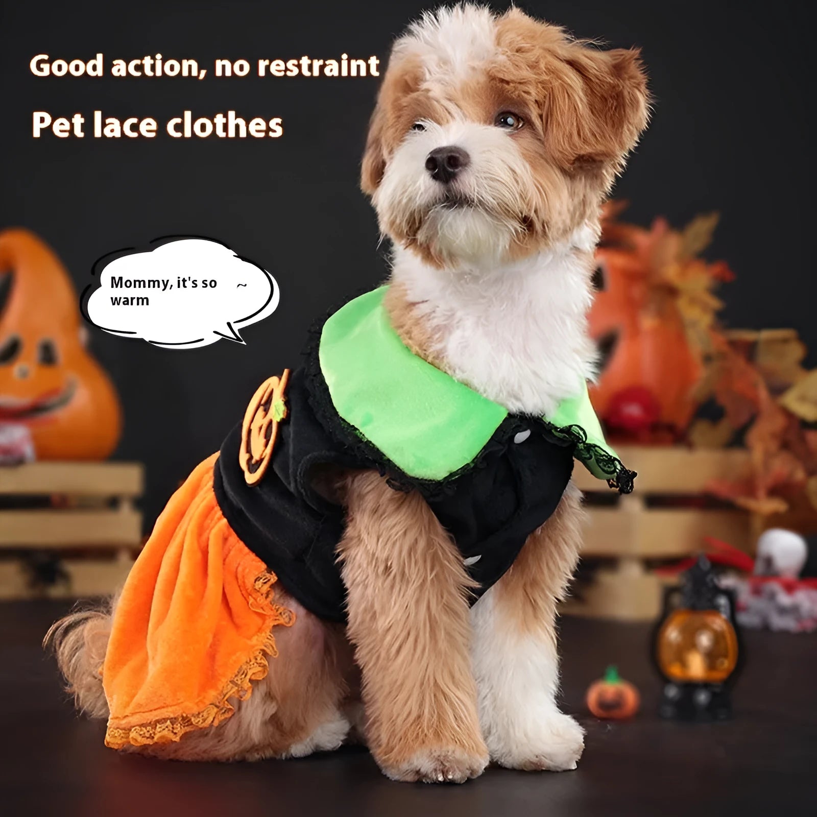 Halloween pumpkin skirt pet costume for small dogs in crystal velvet fabric with size options