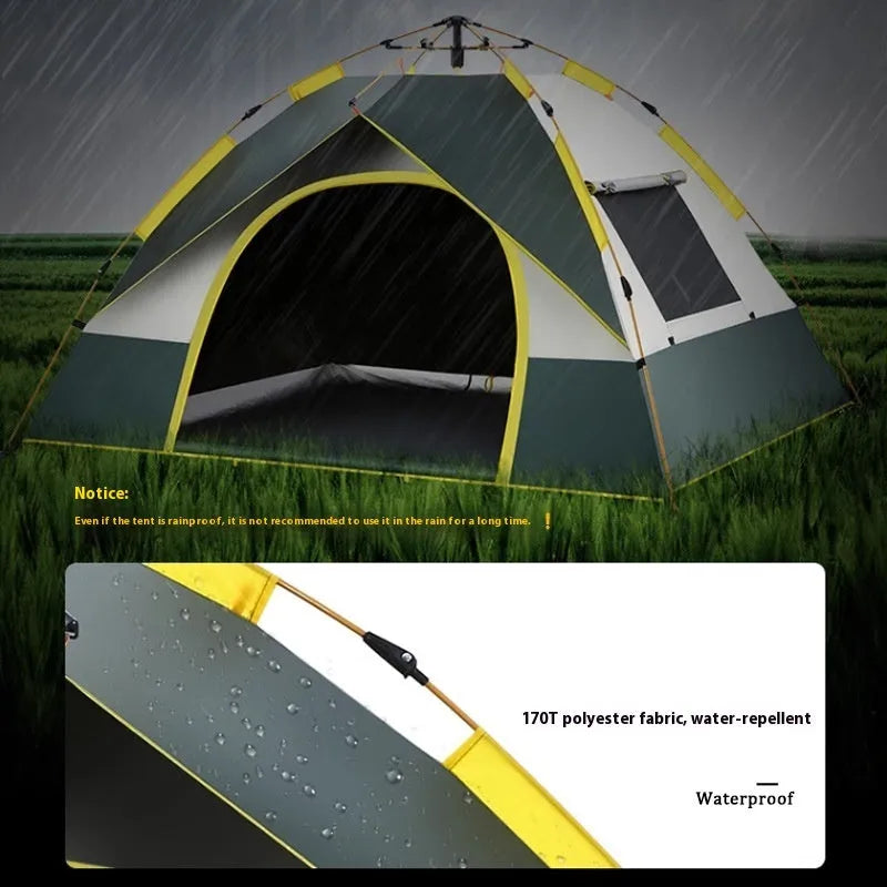 Dark green silver glue automatic quick-open camping tent for 3-4 people