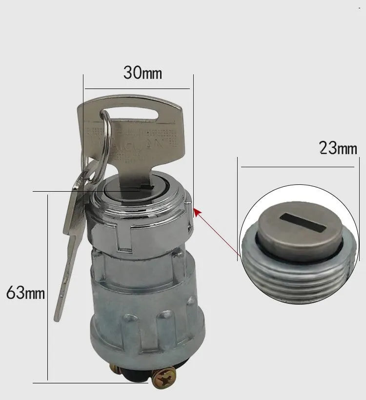 Copper vehicle ignition lock with key for JK423 model trucks and forklifts.