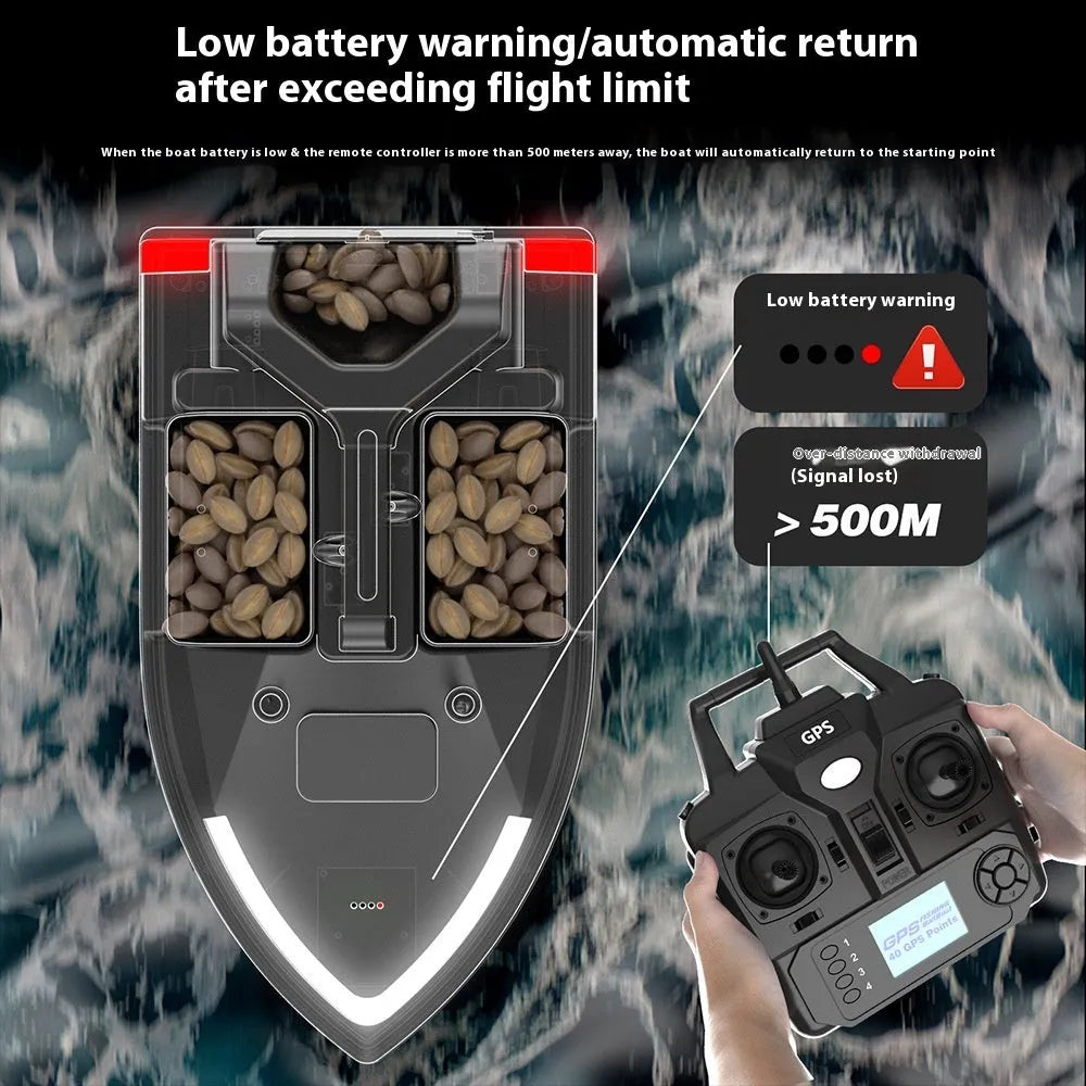 GPS positioning remote control fishing boat in luminous yellow with remote control unit and handbag