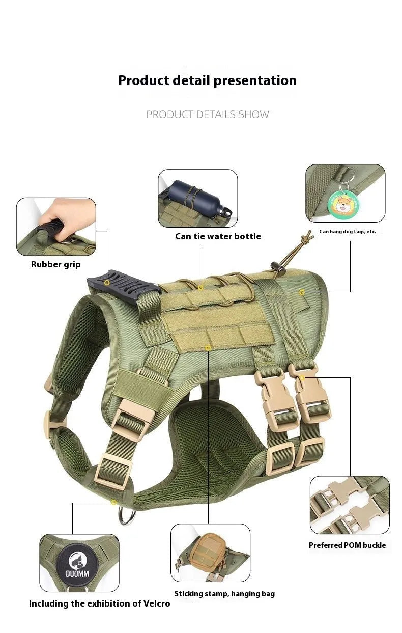 Dog tactical chest and back harness Oxford cloth black army green gray adjustable sizes