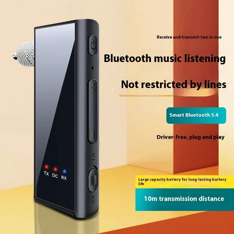 3.5mm Bluetooth 5.4 two-in-one audio receiver and transmitter adapter with plug-and-play design