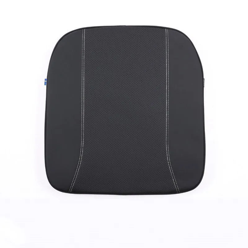 Minimalist brown car headrest with integrated neck pillow and lumbar support cushion.