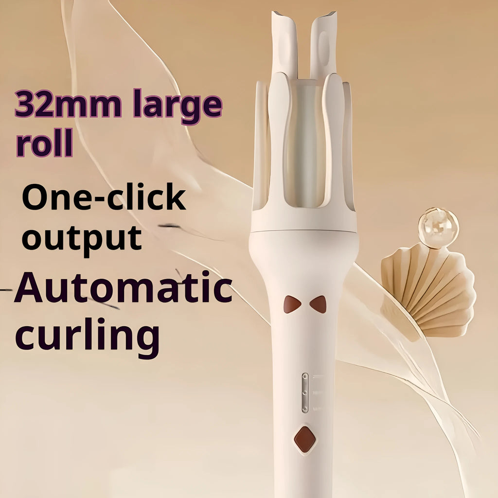 32mm automatic hair curler in white purple colour with wired power cord and plug adapter
