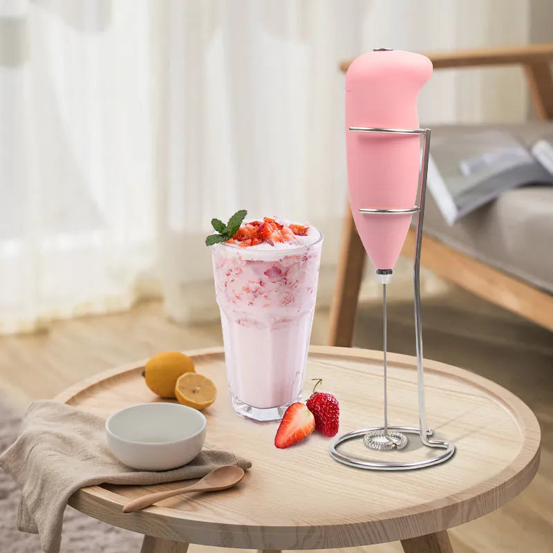 Mini electric milk frother, plastic handheld whisk, 5x3x21cm, in green blue pink black or white