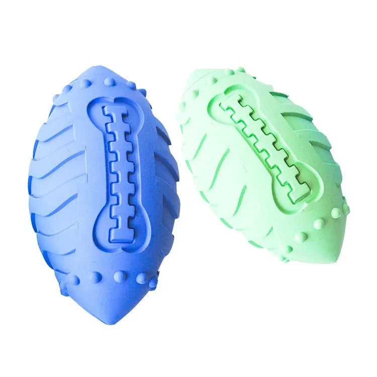 Thickened rubber dog rugby ball toy in light green or sapphire blue for interactive play