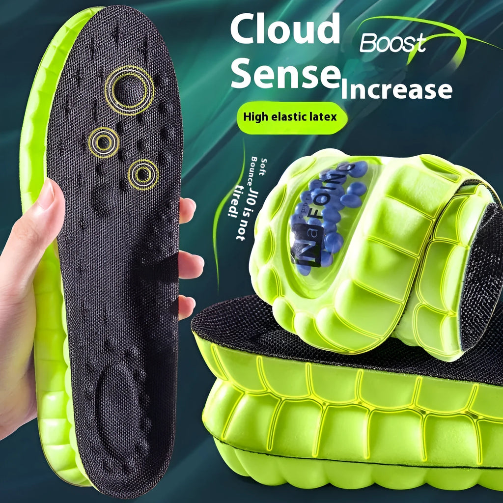 Green PU air cushion sports insoles with argy wormwood infusion on white background