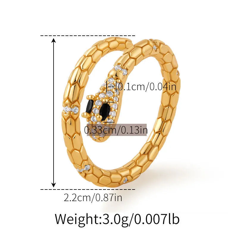 Snake-shaped adjustable index finger ring with copper construction and 18K gold colour finish