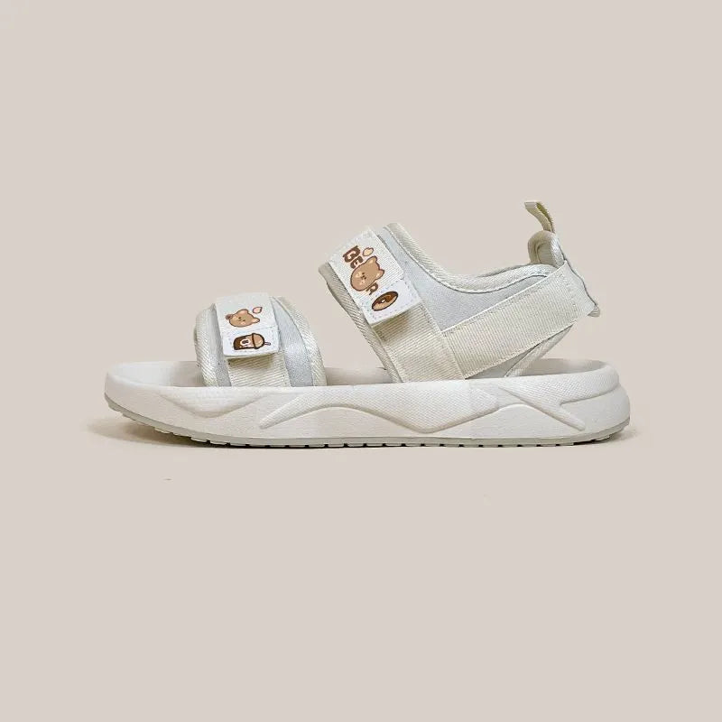 Women's open toe canvas sandals with Velcro fastening, mesh lining, flat rubber sole, Bear Bakery colour, sizes 35-40