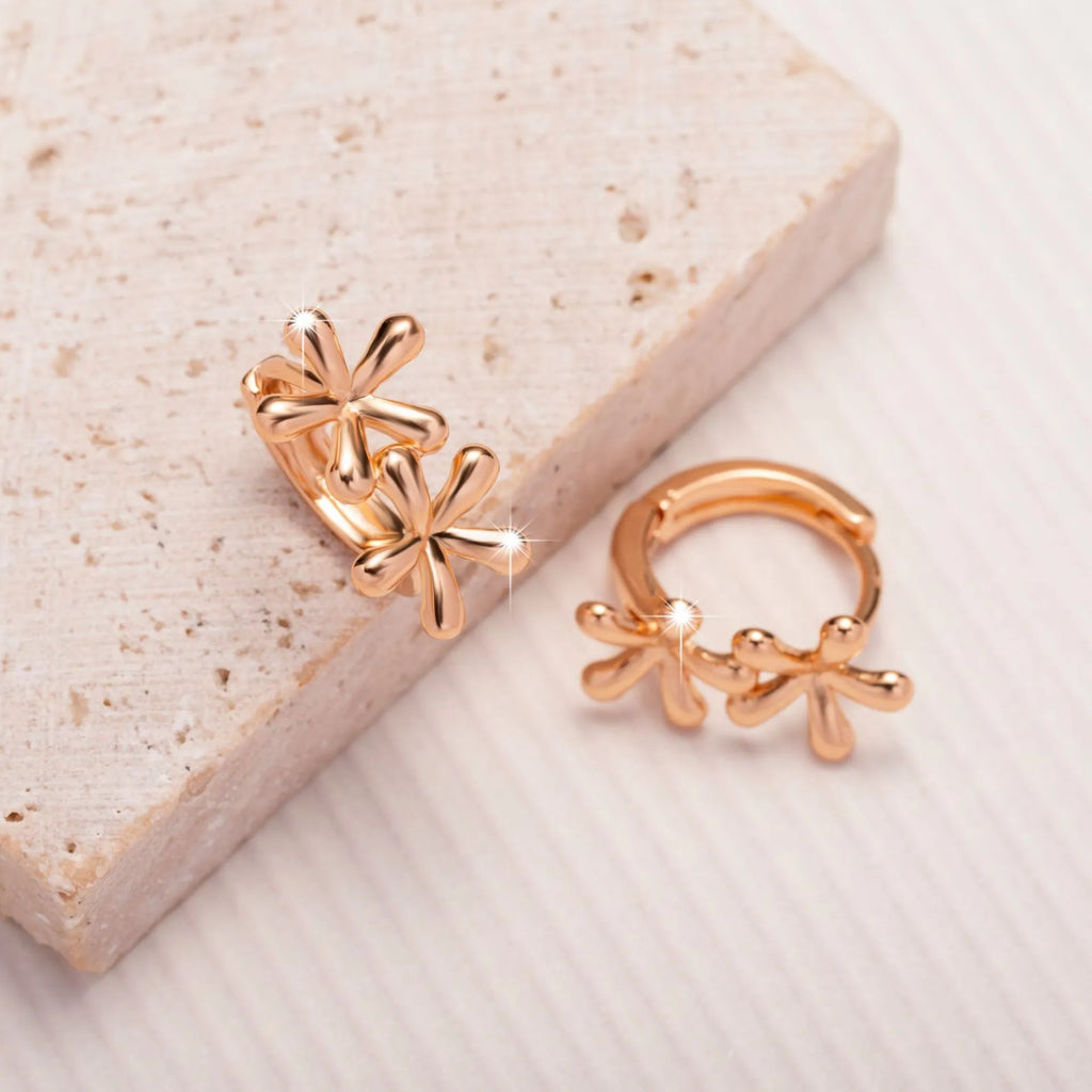 Rose gold electroplated circular waterdrop flower earrings for women
