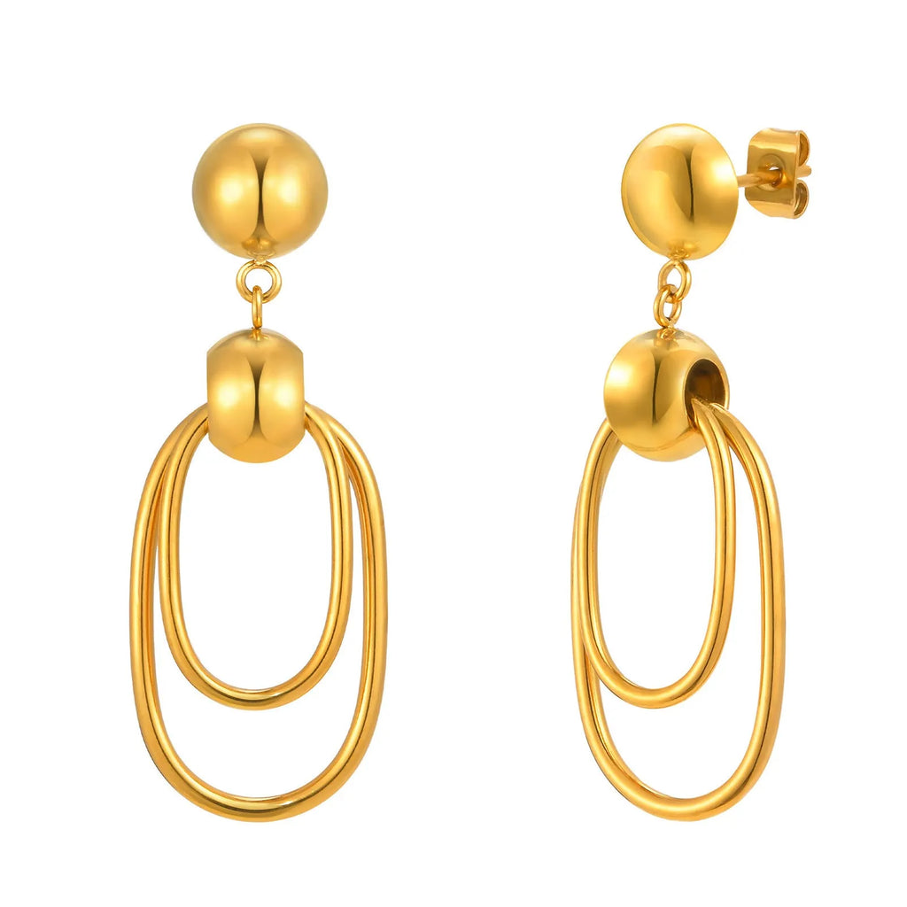 Women's gold vintage geometric earrings stainless steel oval coils round beads electroplated finish