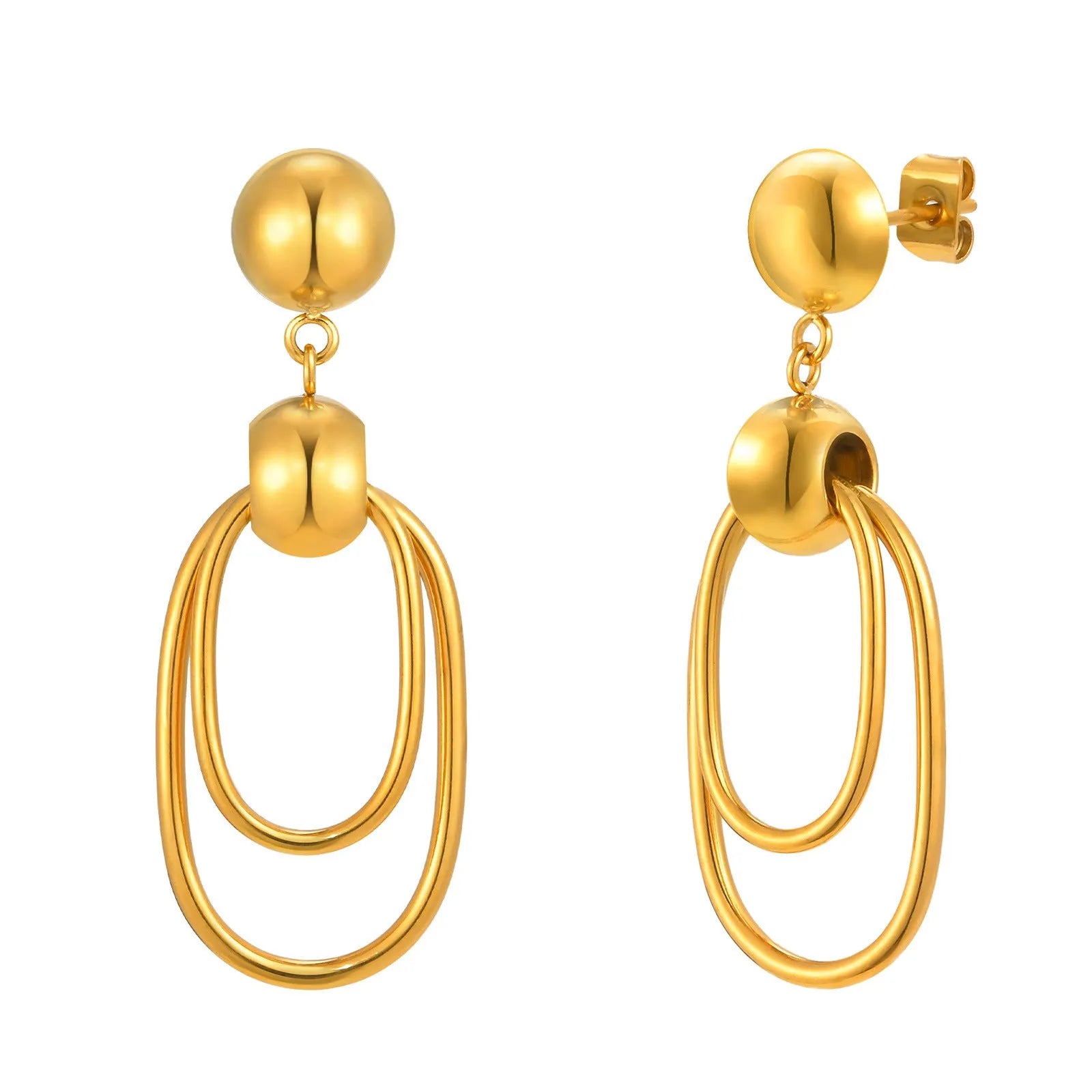 Women's gold vintage geometric earrings stainless steel oval coils round beads electroplated finish