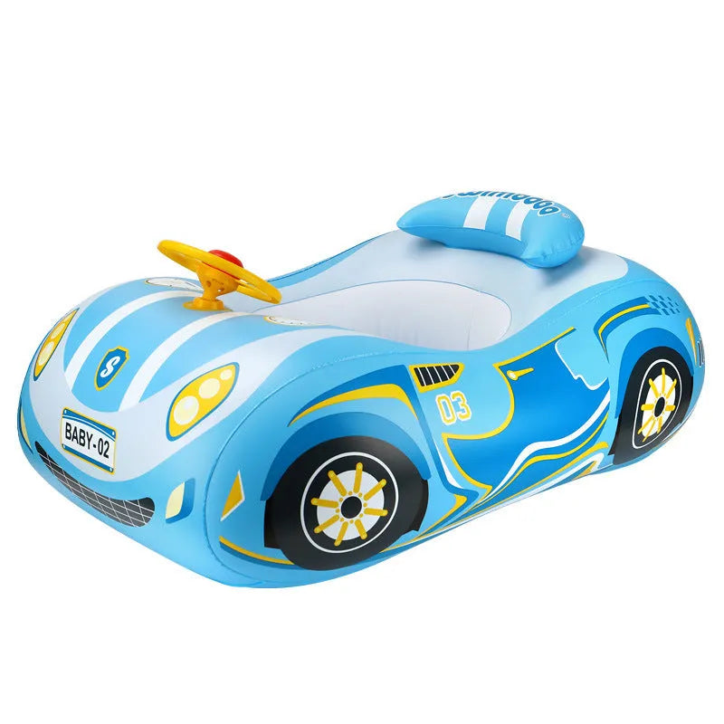 Inflatable car steering wheel swimming ring for children with cartoon pattern and PVC construction